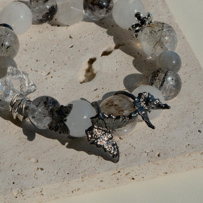 Vast Expanse Crystal Bracelet - Sparkling Herkimer, White Phantom, Black Gold Super Quartz | Unearthly Energy & Style