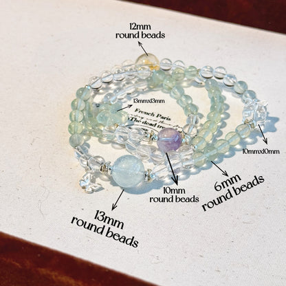 Oceanic Aura Crystal Bracelet - Luminous Green Fluorite, Aquamarine, Clear Quartz, Citrine, and Amethyst: A Symphony of Sea and Earth Energies