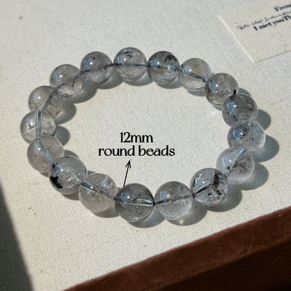 Herkimer Diamond Bracelet - Natural Clear Quartz Crystal Beads for Healing and Energy