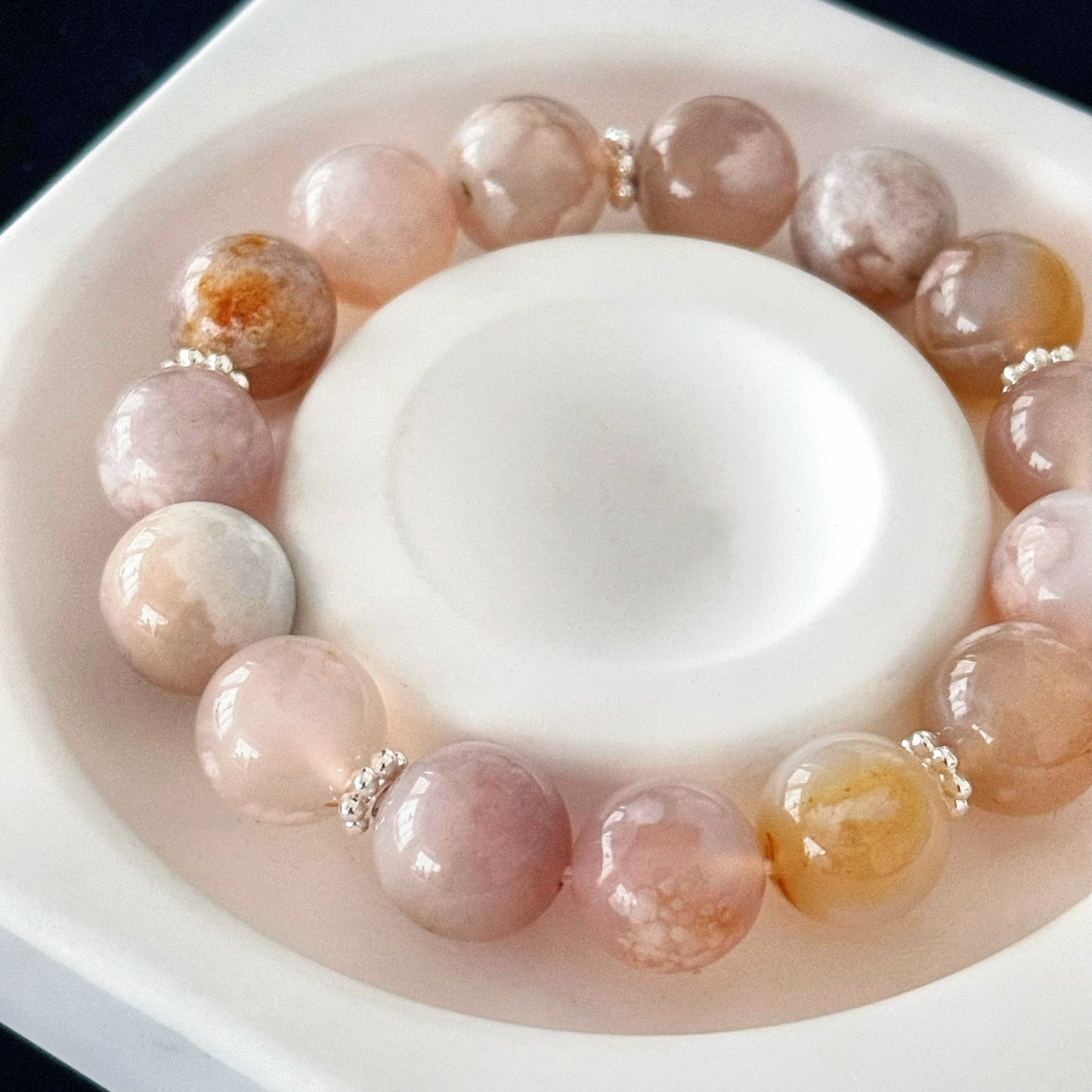 Sakura Elegance Bracelet - Blooming Cherry Blossom Agate, Timeless Grace in Pink, Empowers Love and Serenity, Handcrafted Gemstone Jewelry