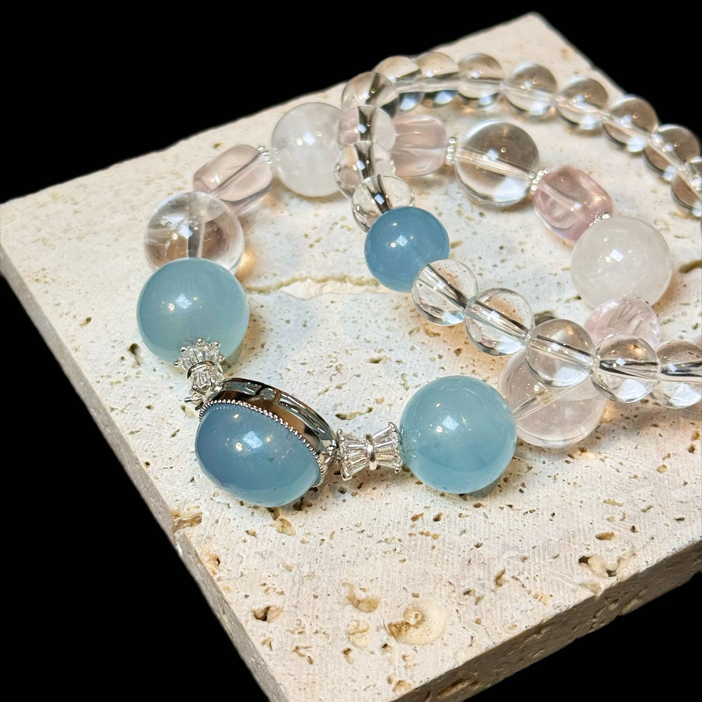 Aetherial Canvas Crystals - Sea Blue & Clear Quartz Bracelet for Serene Style