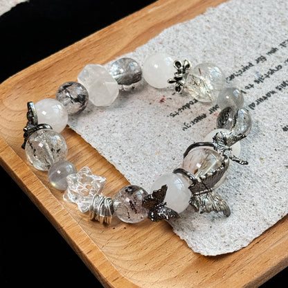 Vast Expanse Crystal Bracelet - Sparkling Herkimer, White Phantom, Black Gold Super Quartz | Unearthly Energy & Style