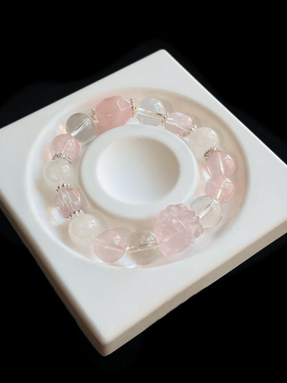 Sakura Fox Dream Crystal Bracelet - Enchanting Pink Quartz & Fox's Eye, Mystical Protection, Timeless Elegance