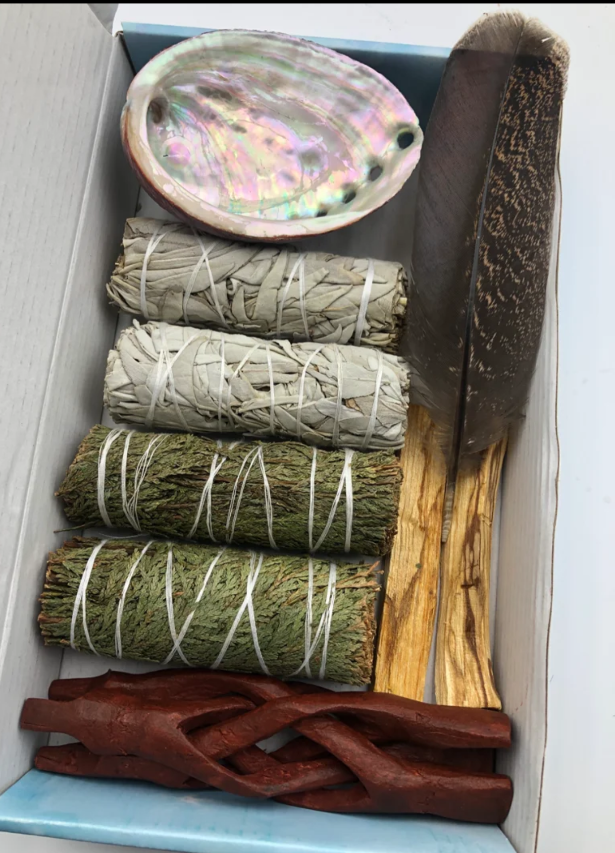 Sacred Sage Smudging Kit - Purify Crystals, Spaces, and Aura with Feather & Ceramic Bowl Set