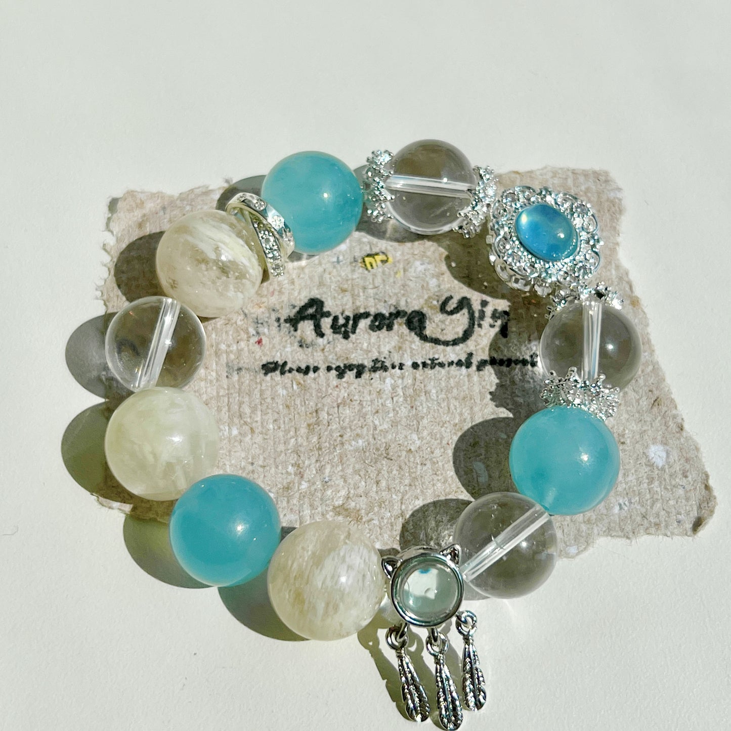 Sky Horizon Crystal Bracelet - Aquamarine, Snowflake Phantom, and Clear Quartz for Serenity and Insight