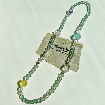 Oceanic Aura Crystal Bracelet - Luminous Green Fluorite, Aquamarine, Clear Quartz, Citrine, and Amethyst: A Symphony of Sea and Earth Energies