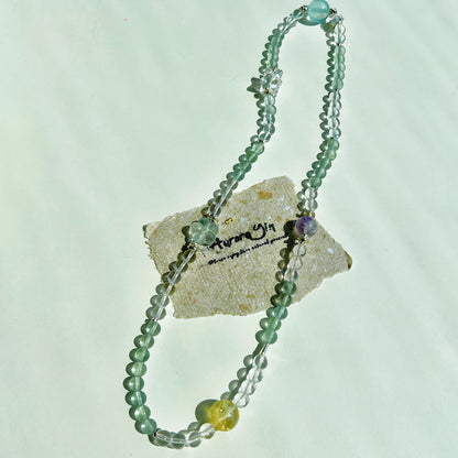 Oceanic Aura Crystal Bracelet - Luminous Green Fluorite, Aquamarine, Clear Quartz, Citrine, and Amethyst: A Symphony of Sea and Earth Energies