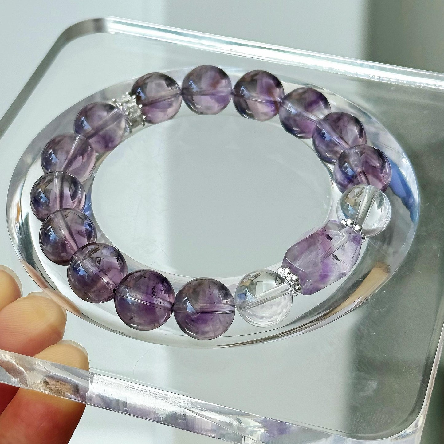 Sky Horizon Amethyst & Clear Quartz Bracelet - Embrace the Cosmic Beauty and Balance of the Skies